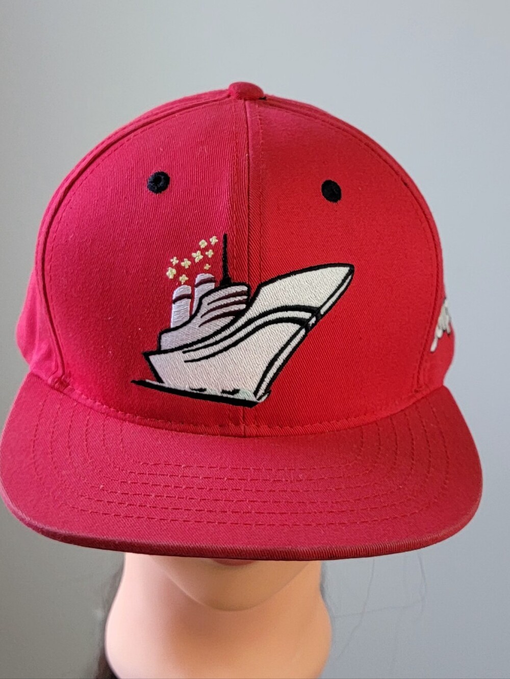 Pink Dolphin Hat Red Cruise Ship Leather Strapback Embroidered